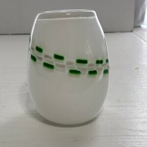 Vintage Milk Glass Vase Green Gray Brick Pattern Hand Blown